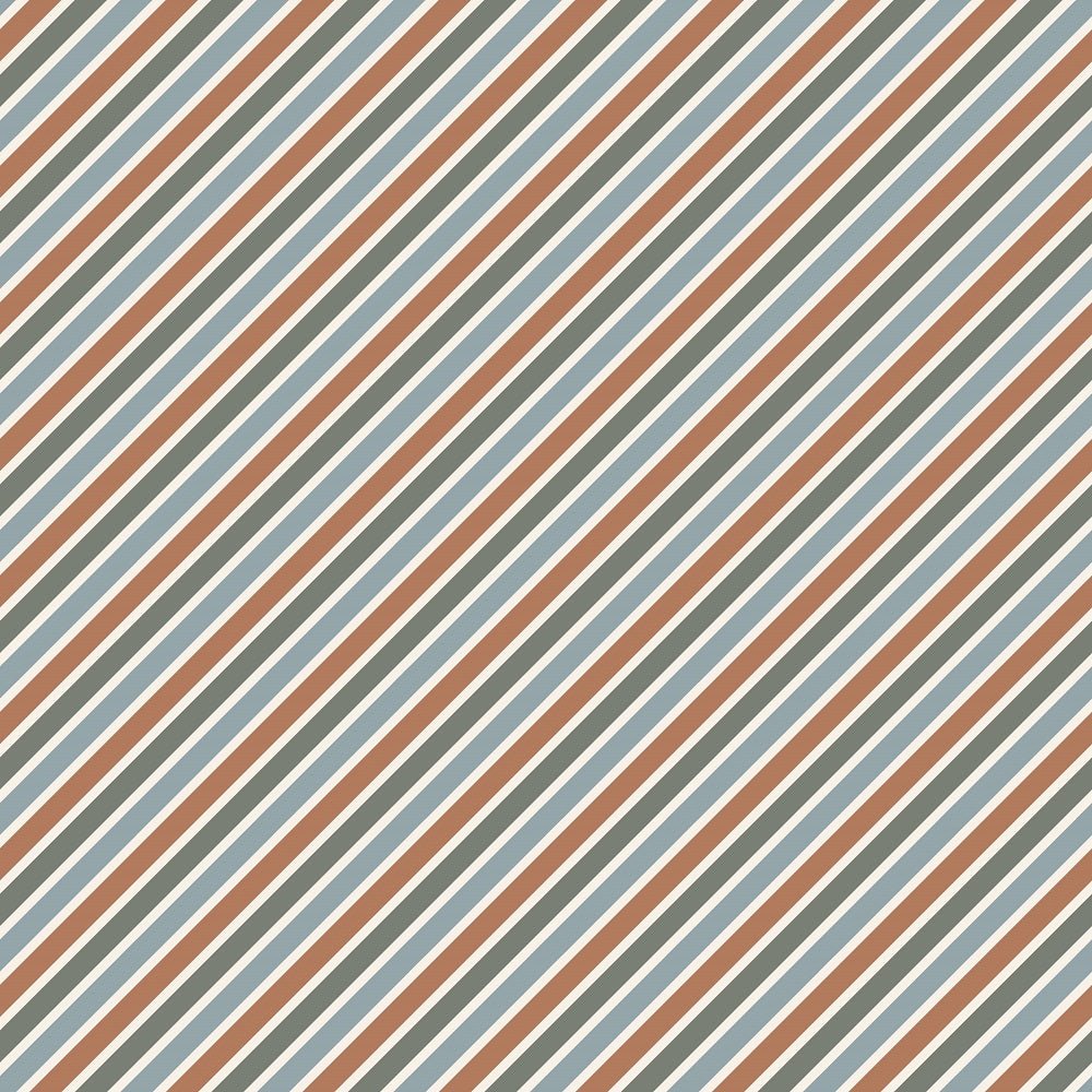 Burnt Orange & Blue Diagonal Lines Fabric