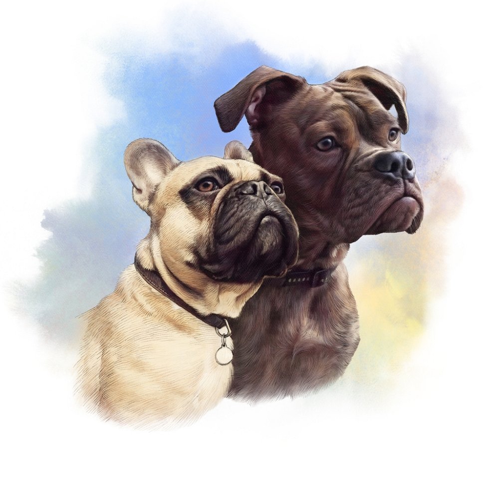 Bulldog & Boxer Portrait Fabric Panel
