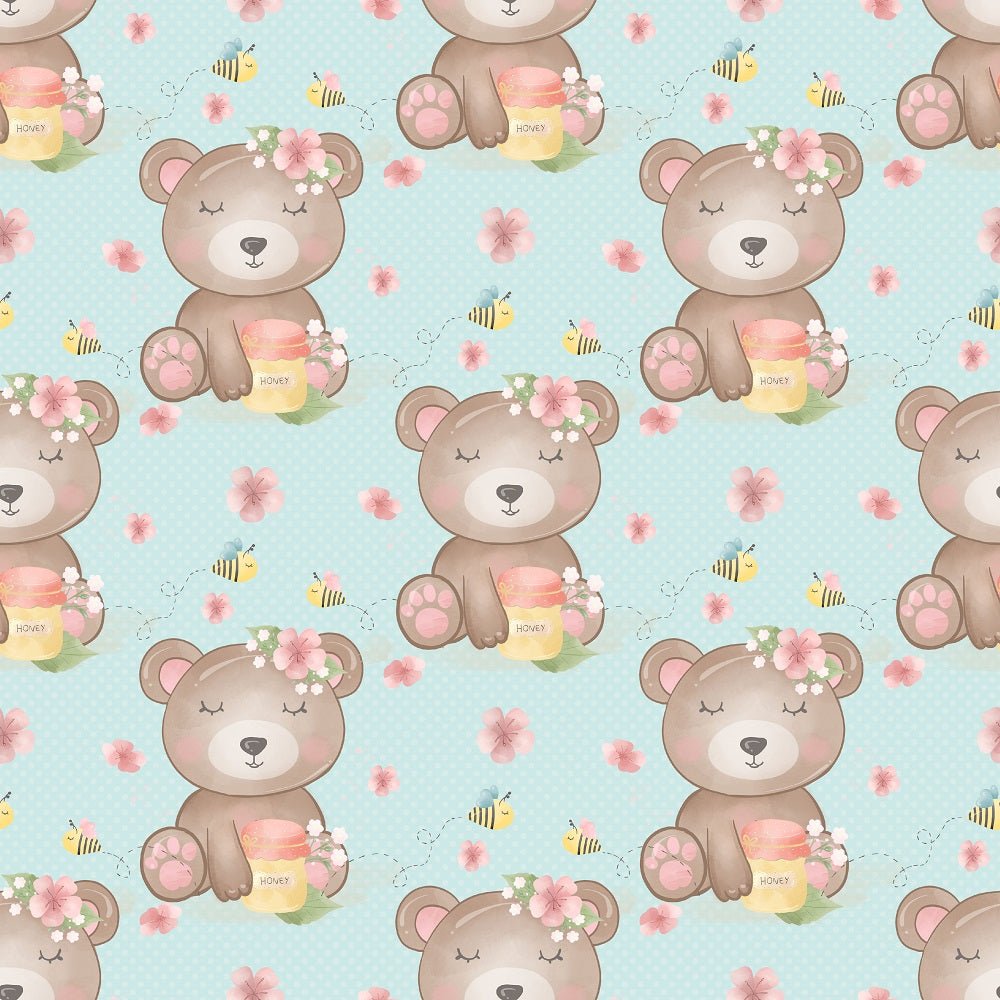 Bumble Bee Bear Fabric - Blue