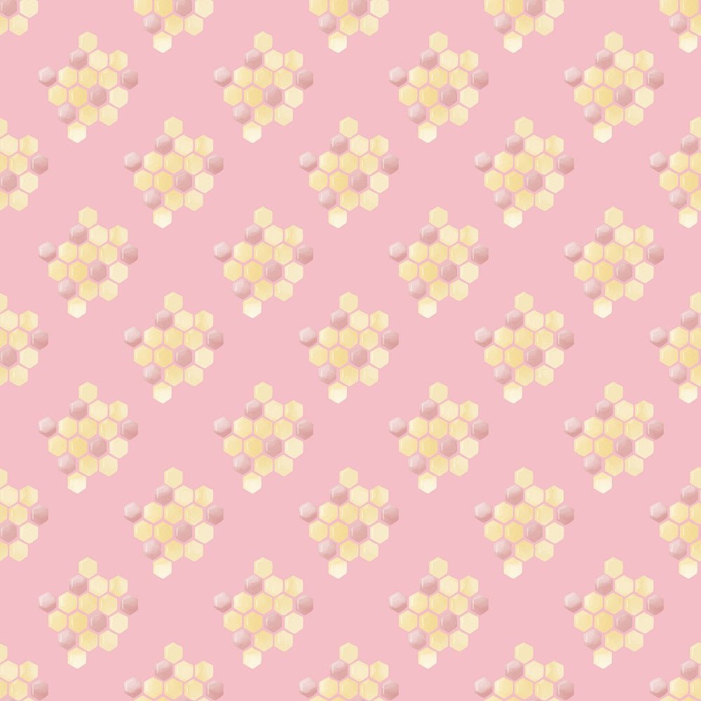 Bumble Bee Bear Honeycombs Fabric - Pink