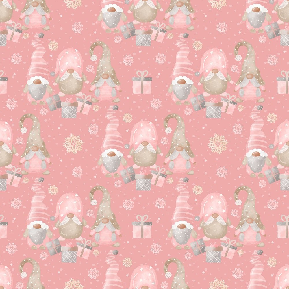 Sweet Christmas Gnomes Scene Fabric - Dark Pink