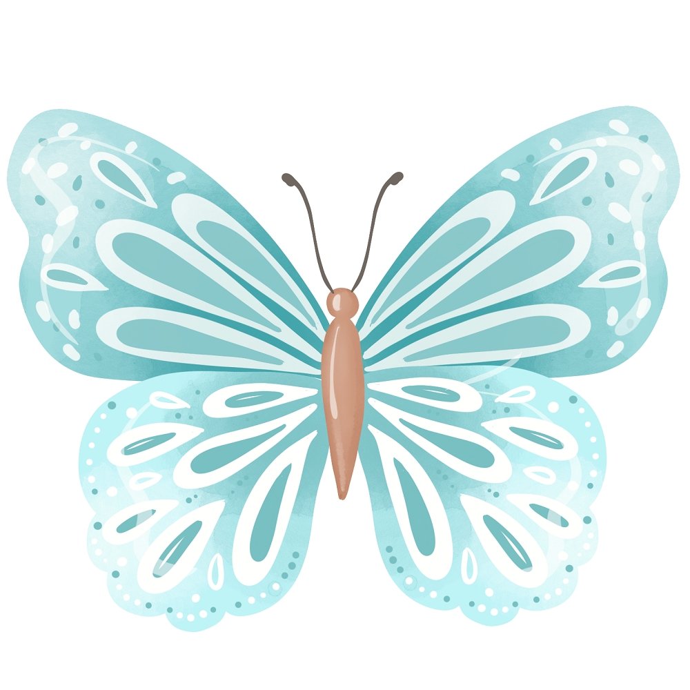 Tea Time Blue Butterfly Fabric Panel