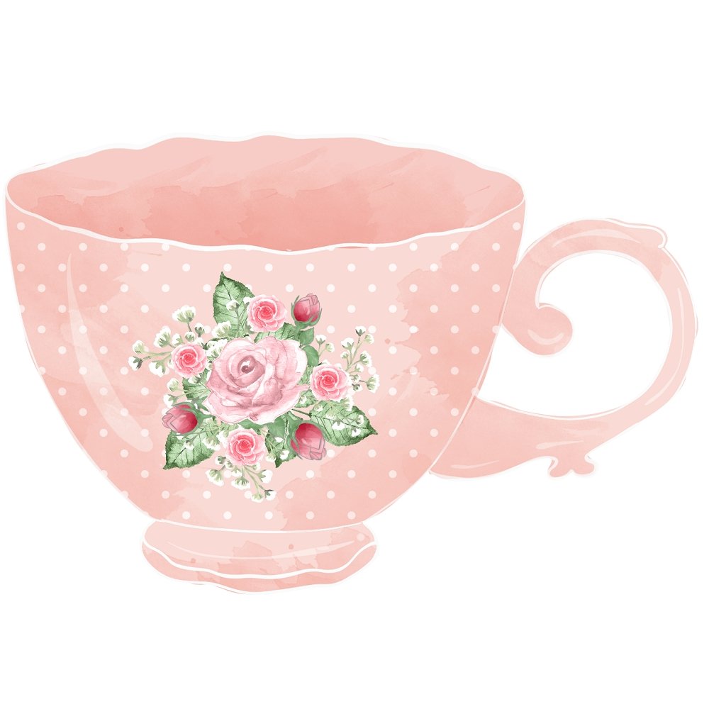 Tea Time Pink Floral Cup Fabric Panel
