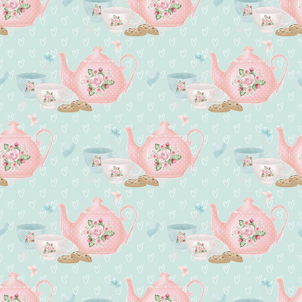 Tea Time Set on Hearts Fabric - Blue