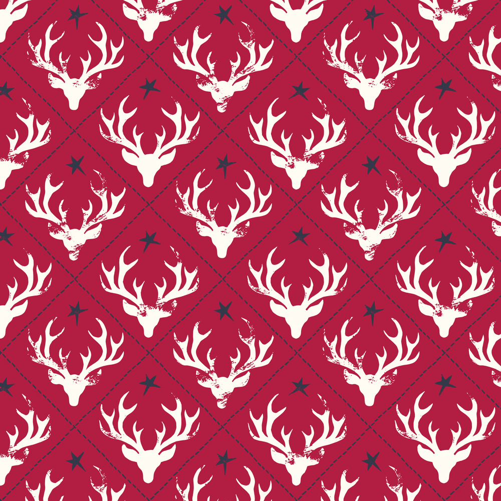 Textured Deer Head Silhouettes Fabric - Red
