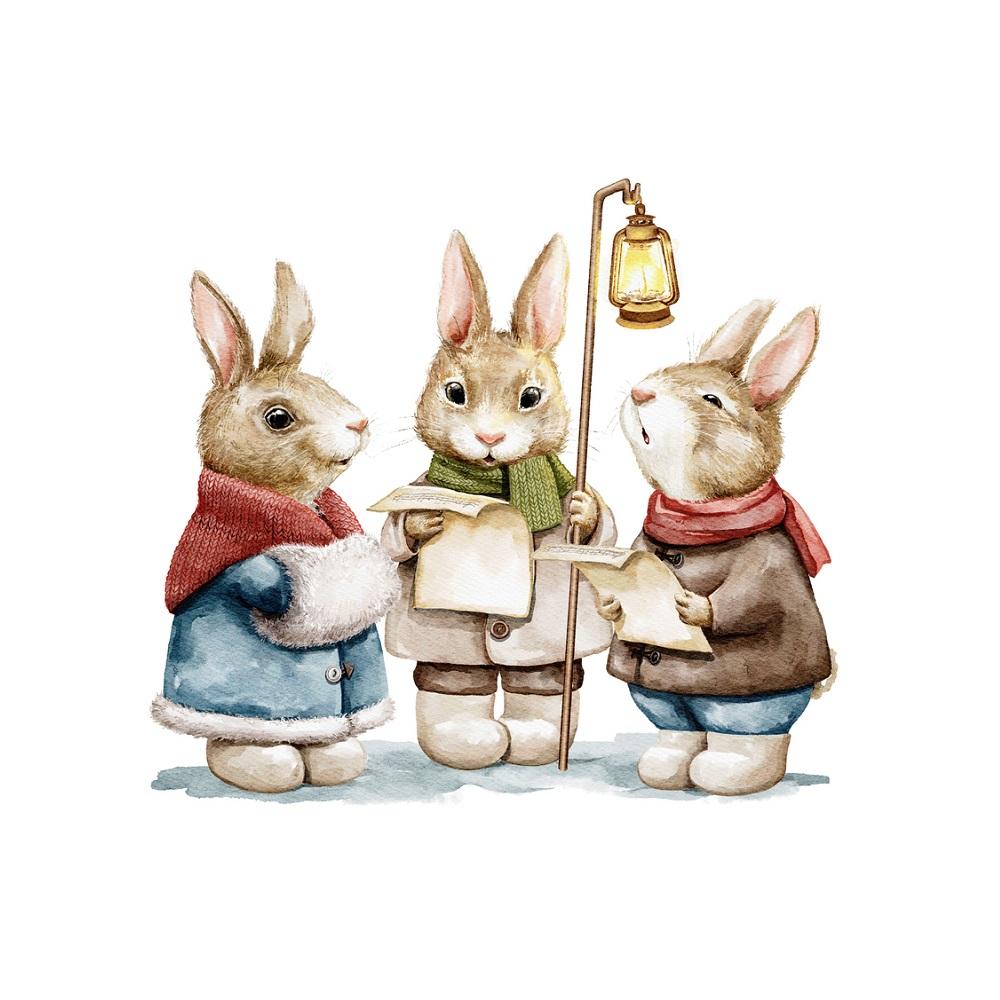 Three Bunnies Caroling Fabric Panel