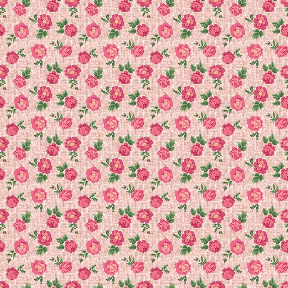 Tiny Roses on Hatched Pattern Fabric - Pink