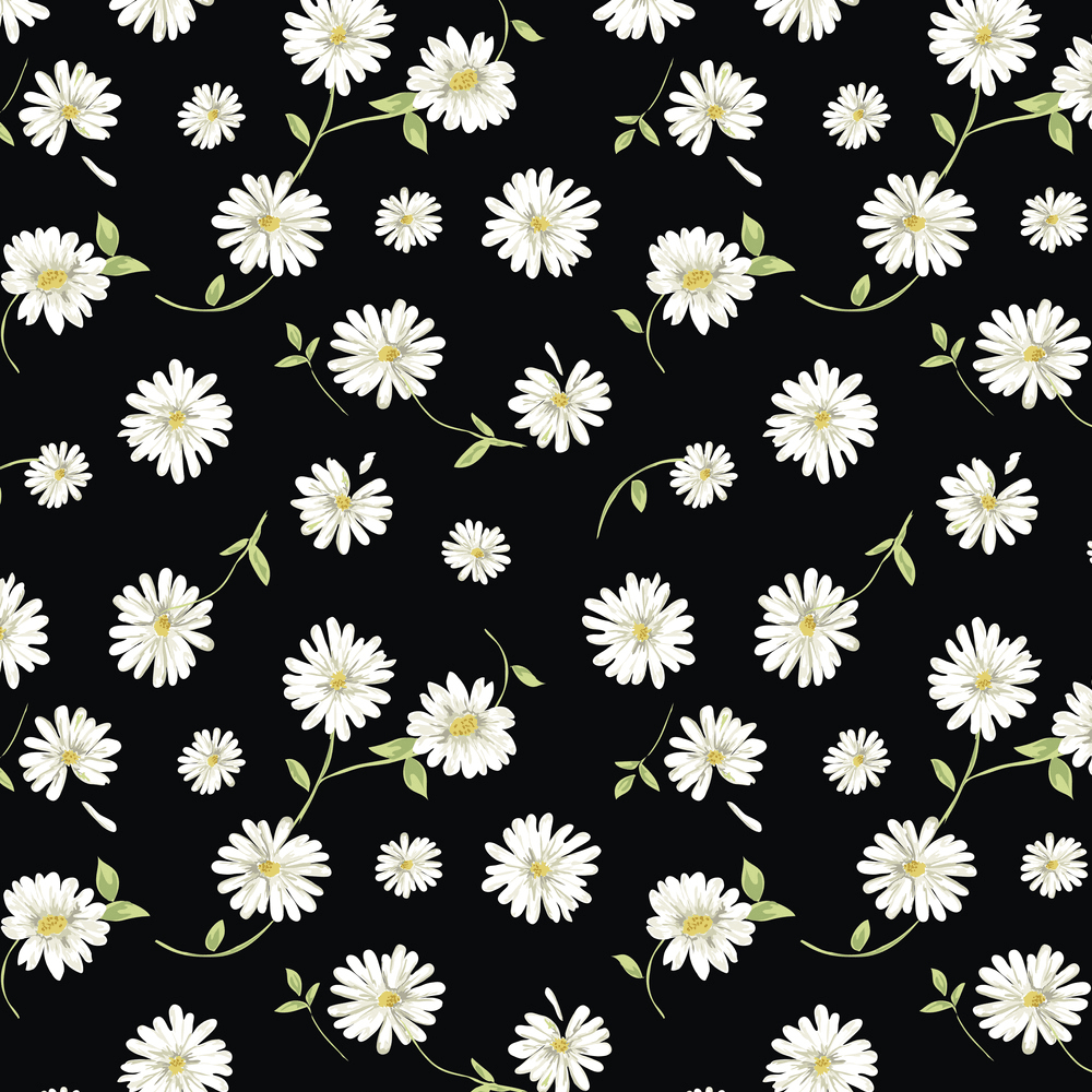 Tossed Daisies Fabric - Black