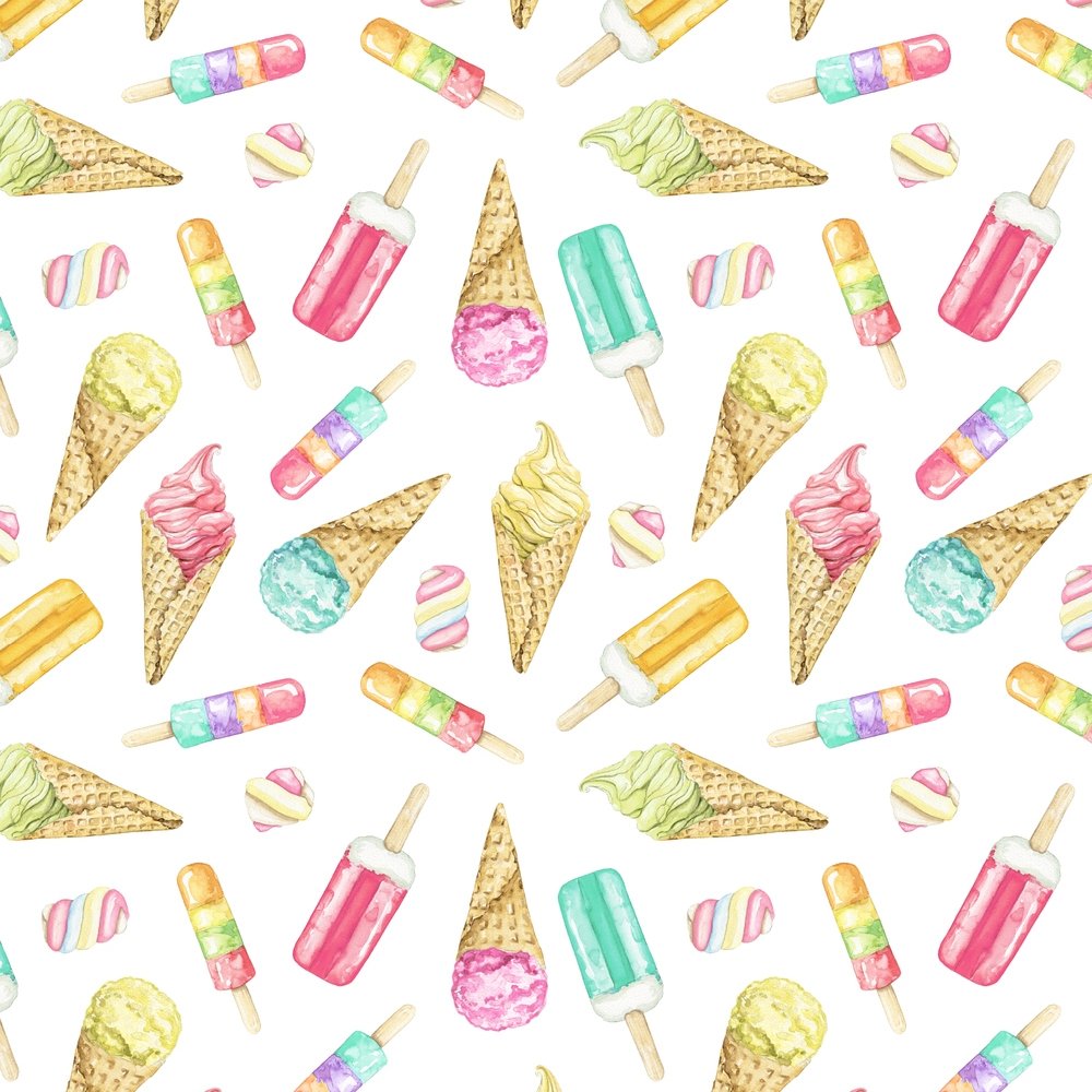 Tossed Ice Cream Treats Fabric - White