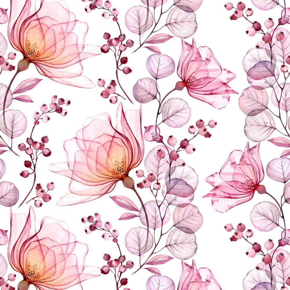 Transparent Rose and Berries Fabric