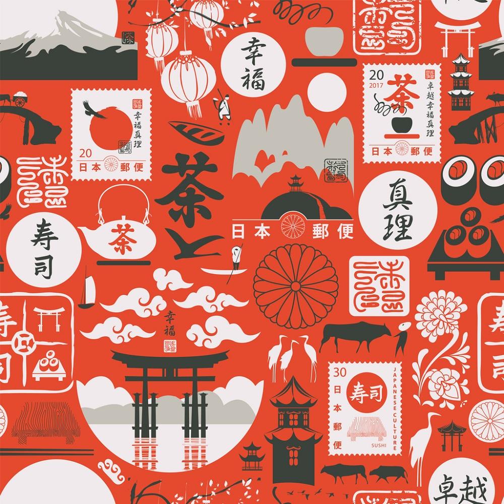Theme of Japan Fabric - Red