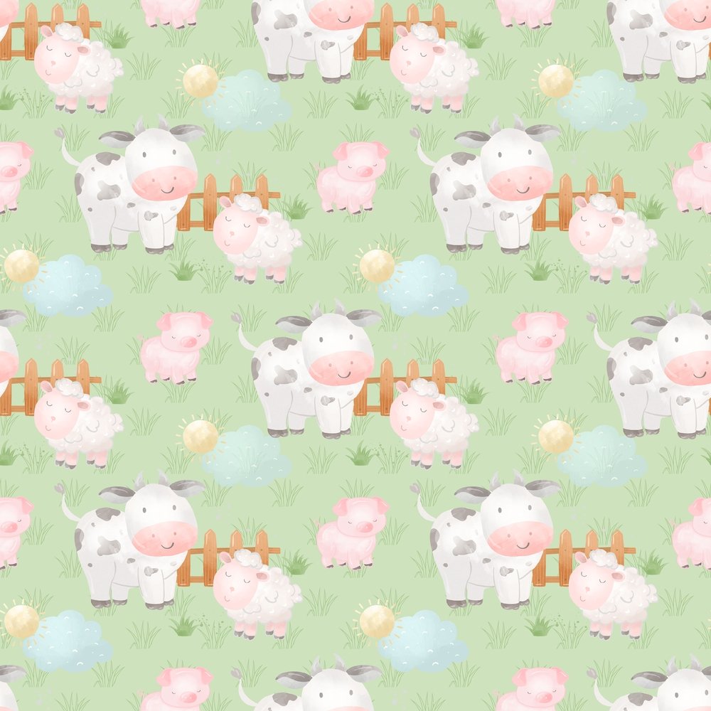 The Cutest Little Farm Animals Fabric - Green