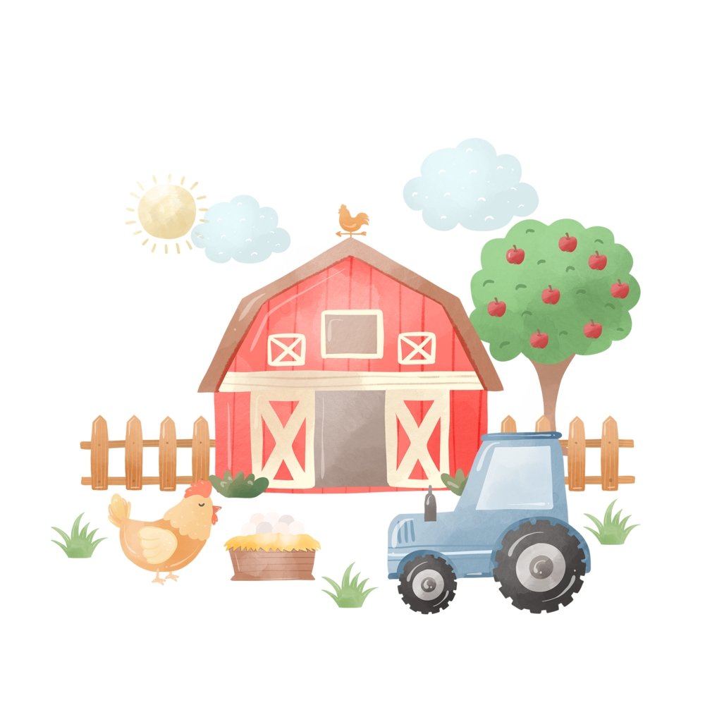 The Cutest Little Farm Scene #1 Fabric Panel