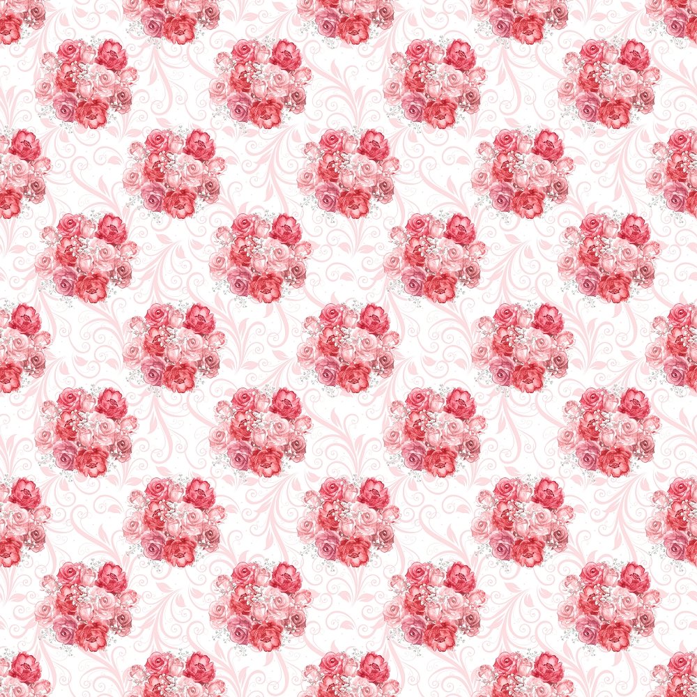 Valentine Bouquet on Vine Fabric - White