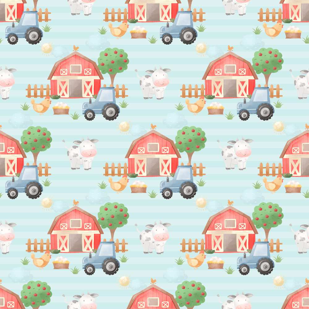 The Cutest Little Farm Scene #3 Fabric - Blue