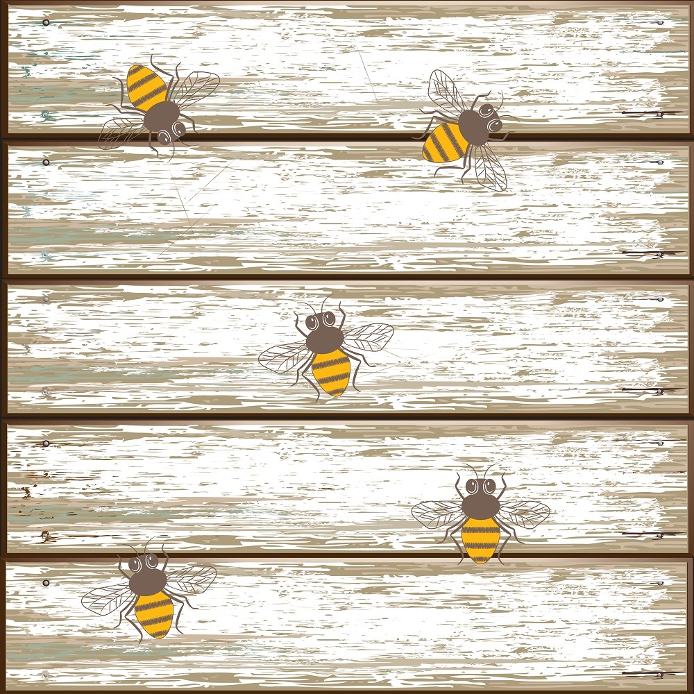 Sunflowers and Bees Vintage Wood Planks Fabric