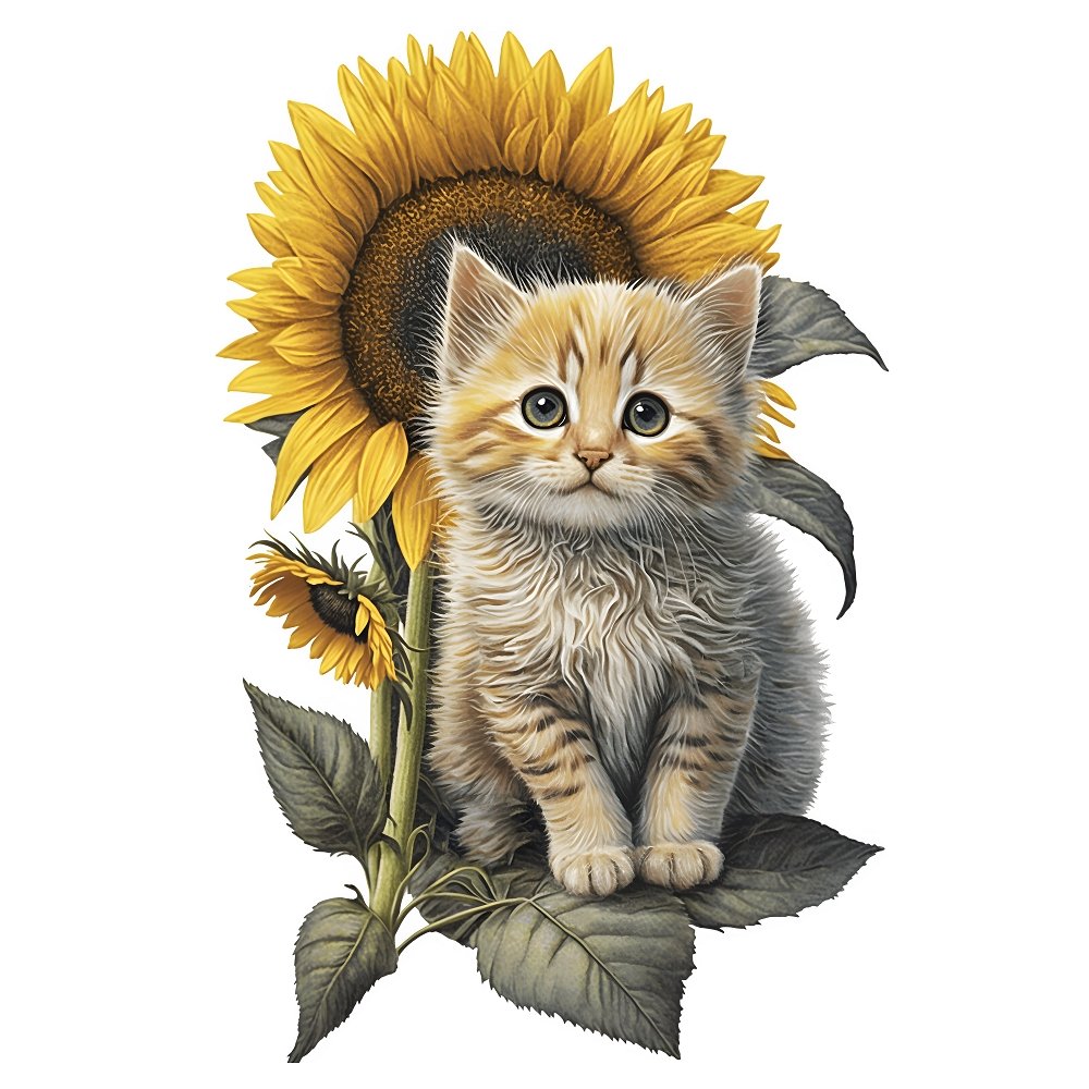 Sunflowers & Kittens Khao Manee Fabric Panel