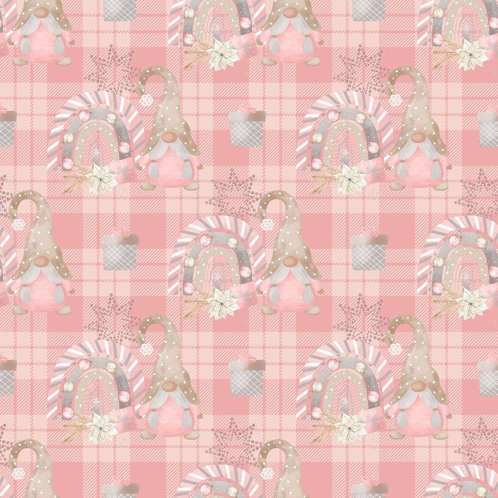 Sweet Christmas Gnomes with Rainbows Fabric - Pink