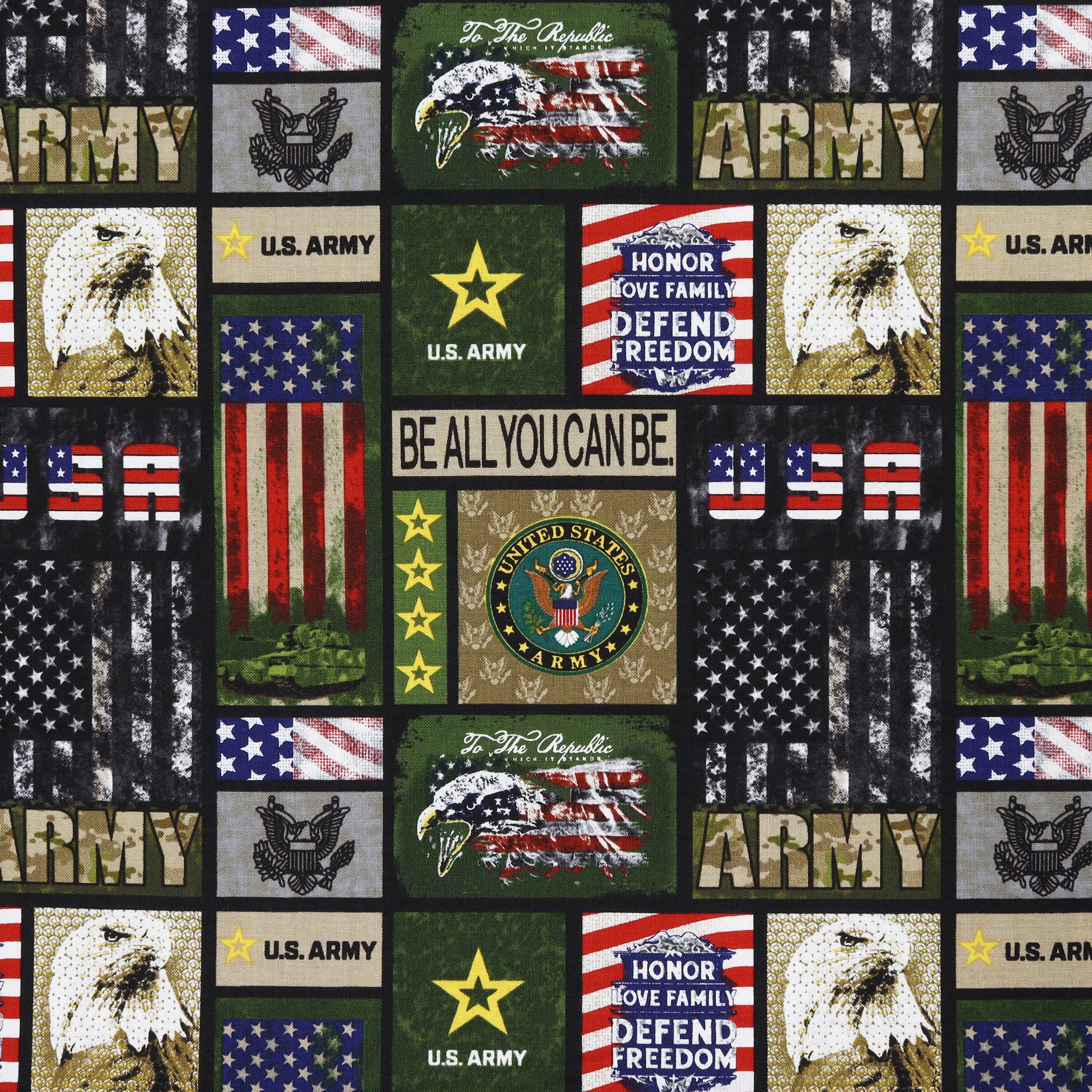 US Military Fabric Collection - Army Camo Flag Blocks