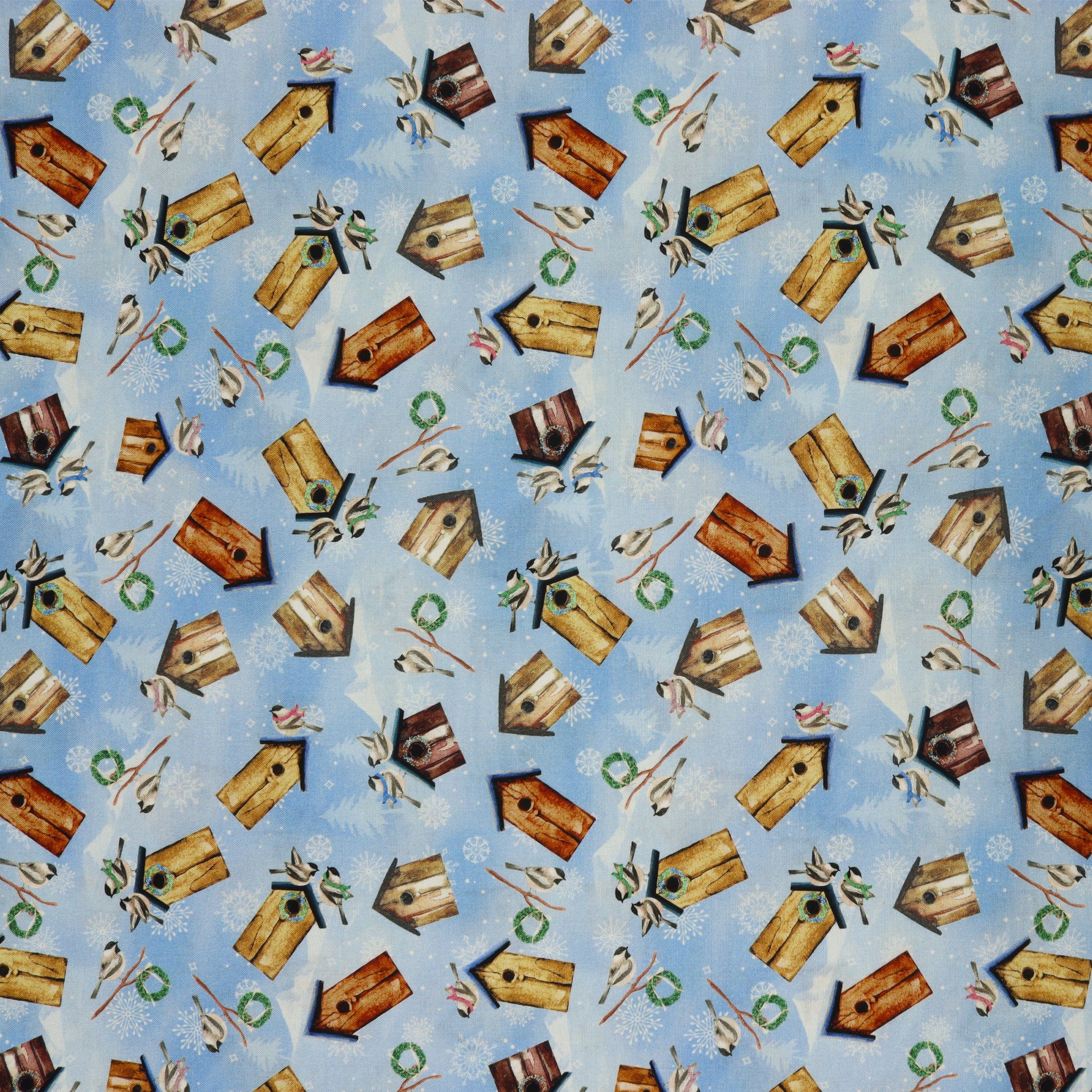 Woodland Wonderland Fabric Collection - Woodland Birdhouses Light Blue