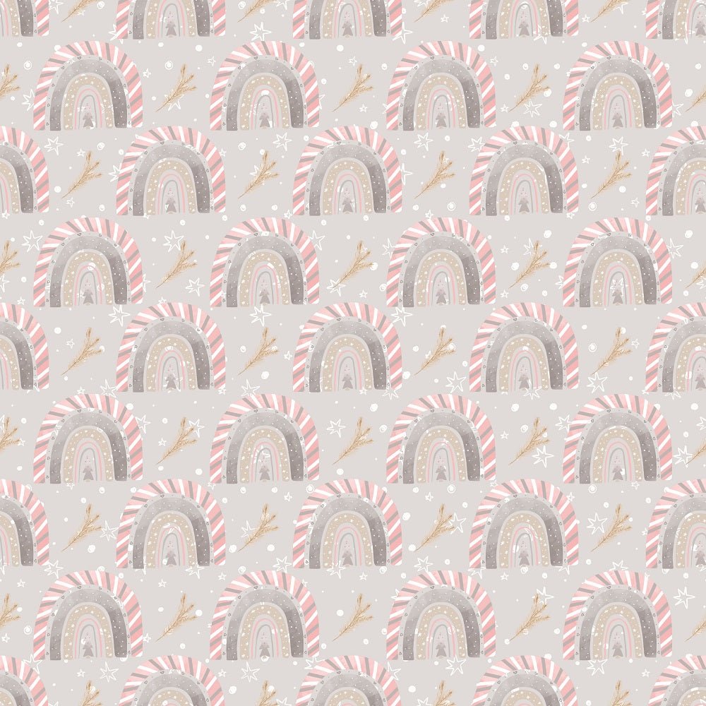 Sweet Christmas Gnomes Rainbows Fabric - Gray