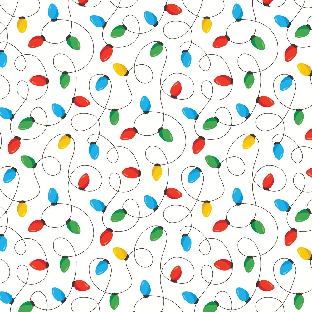 Tangled Christmas Lights Fabric - White