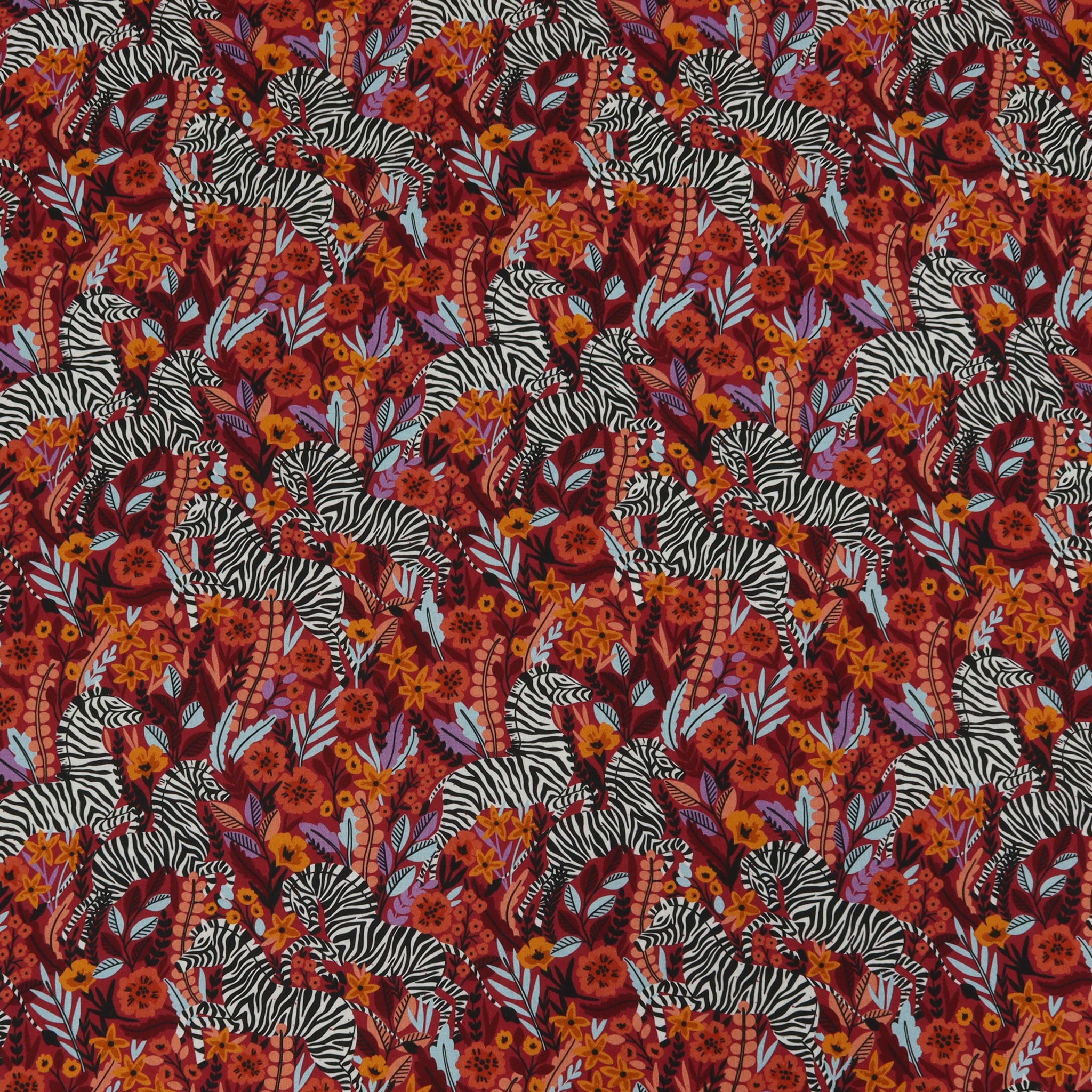 Zebras Fabric Collection - Red Frolicking Zebras