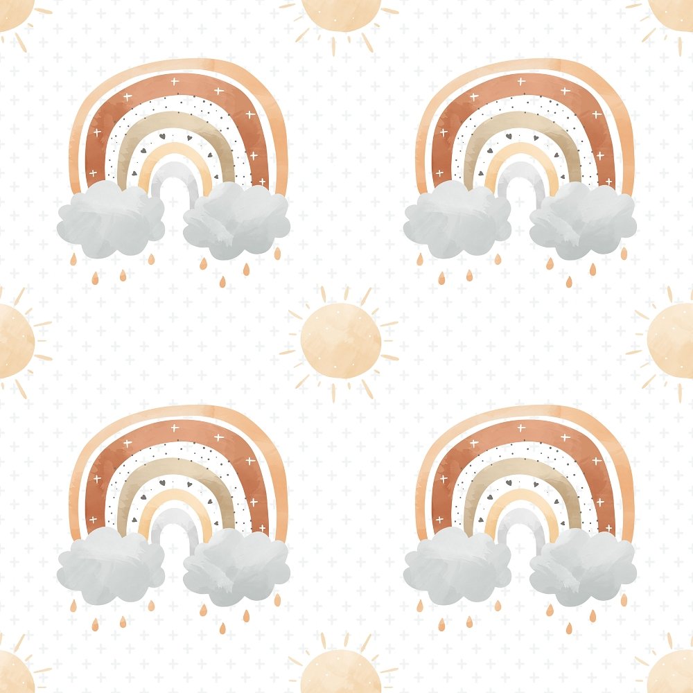 Sunny Day Rainbows Fabric - White