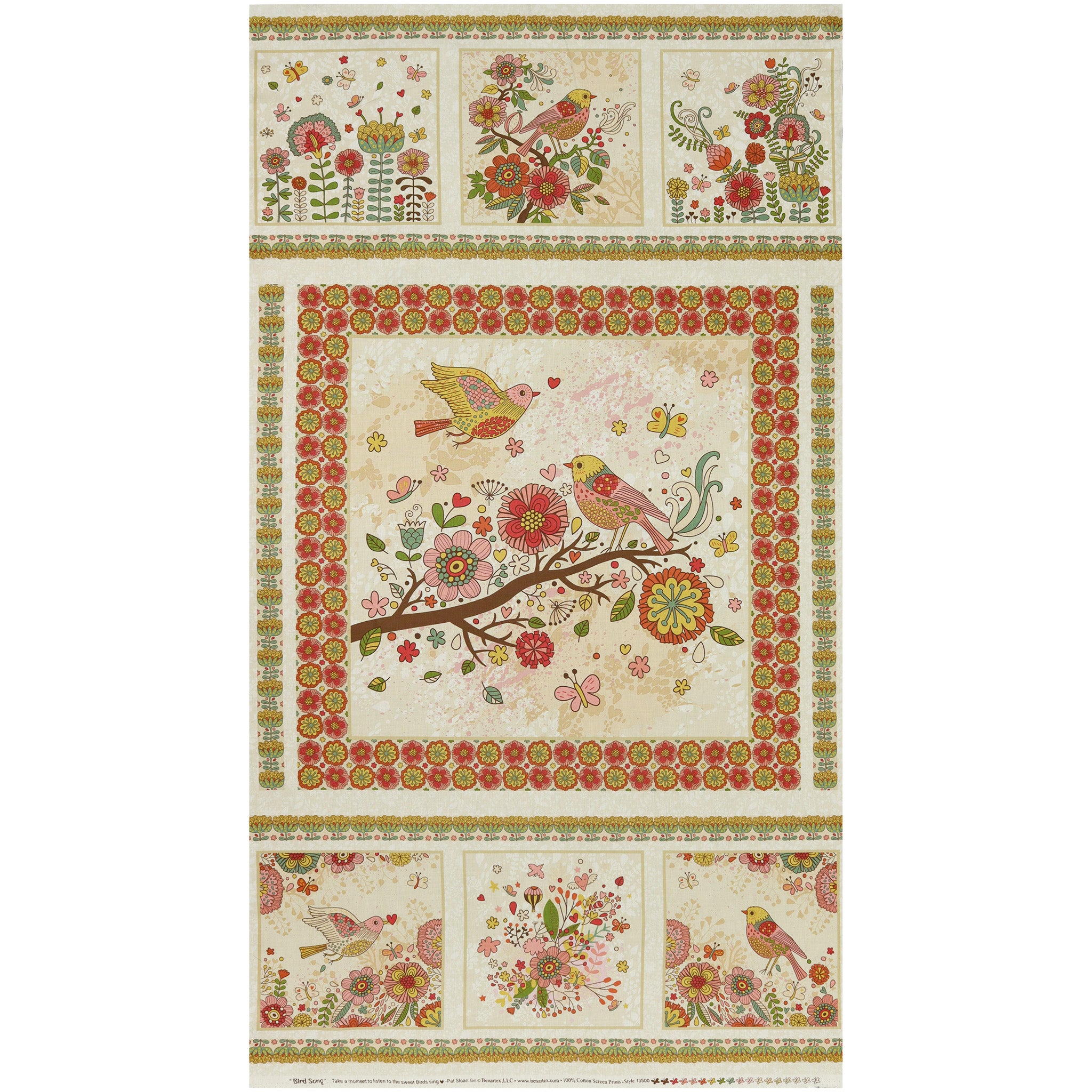 Bird Song Fabric Collection - Nature Walk Panel Rose