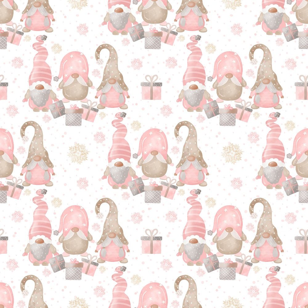 Sweet Christmas Gnomes Scene Fabric - White