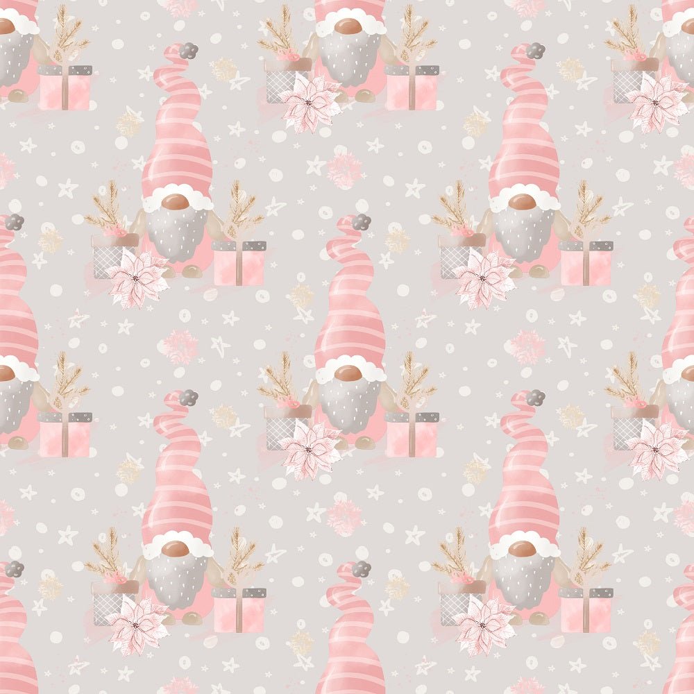 Sweet Christmas Gnomes with Presents Fabric - Gray