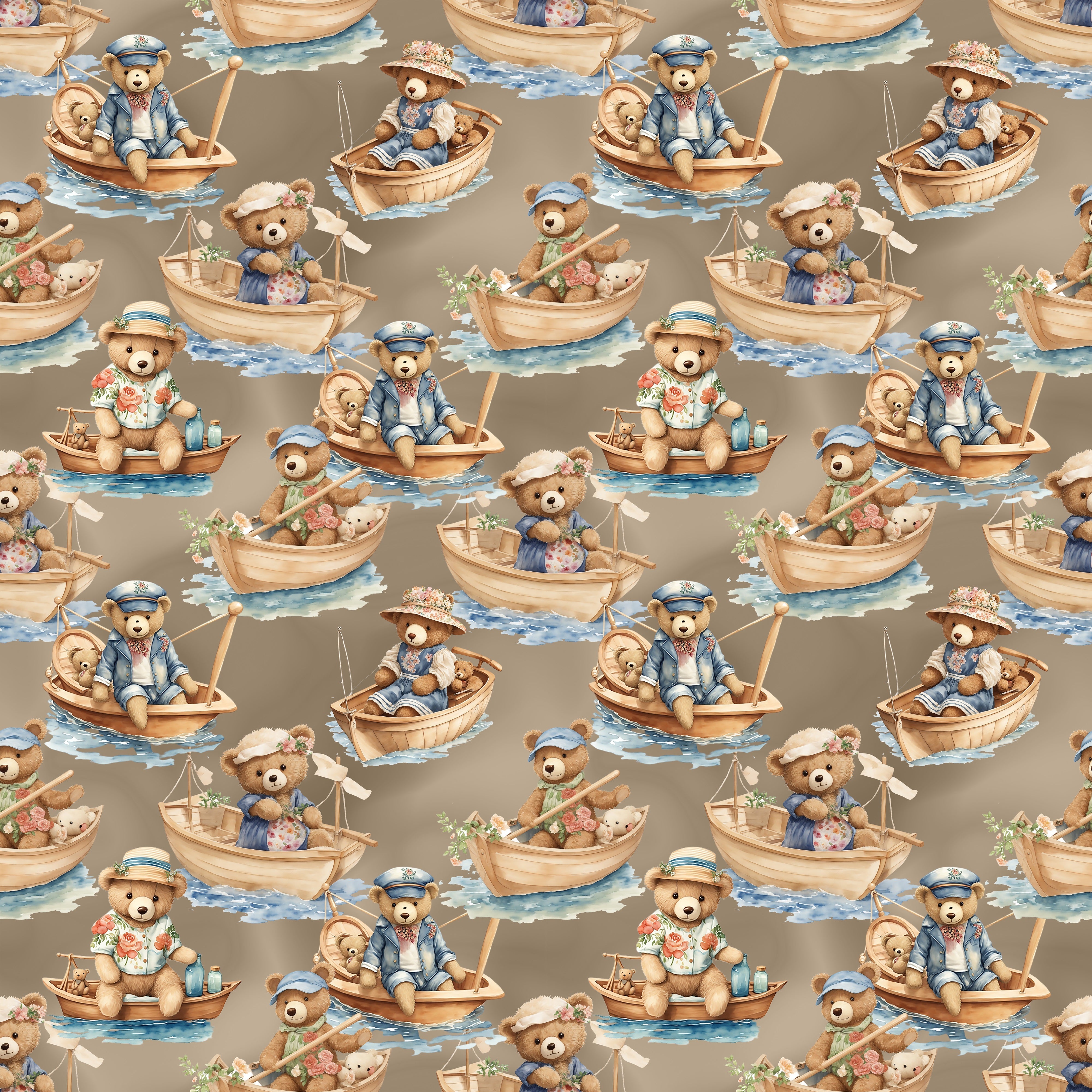 Teddy Bears & Row Boats #1 Fabric