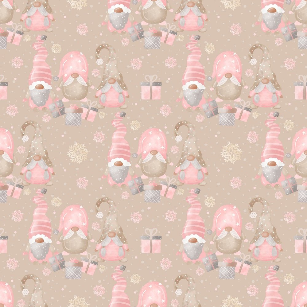 Sweet Christmas Gnomes Scene Fabric - Tan
