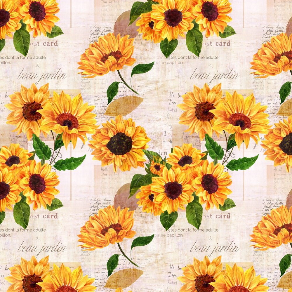 Sunflowers On Vintage Newspaper Fabric