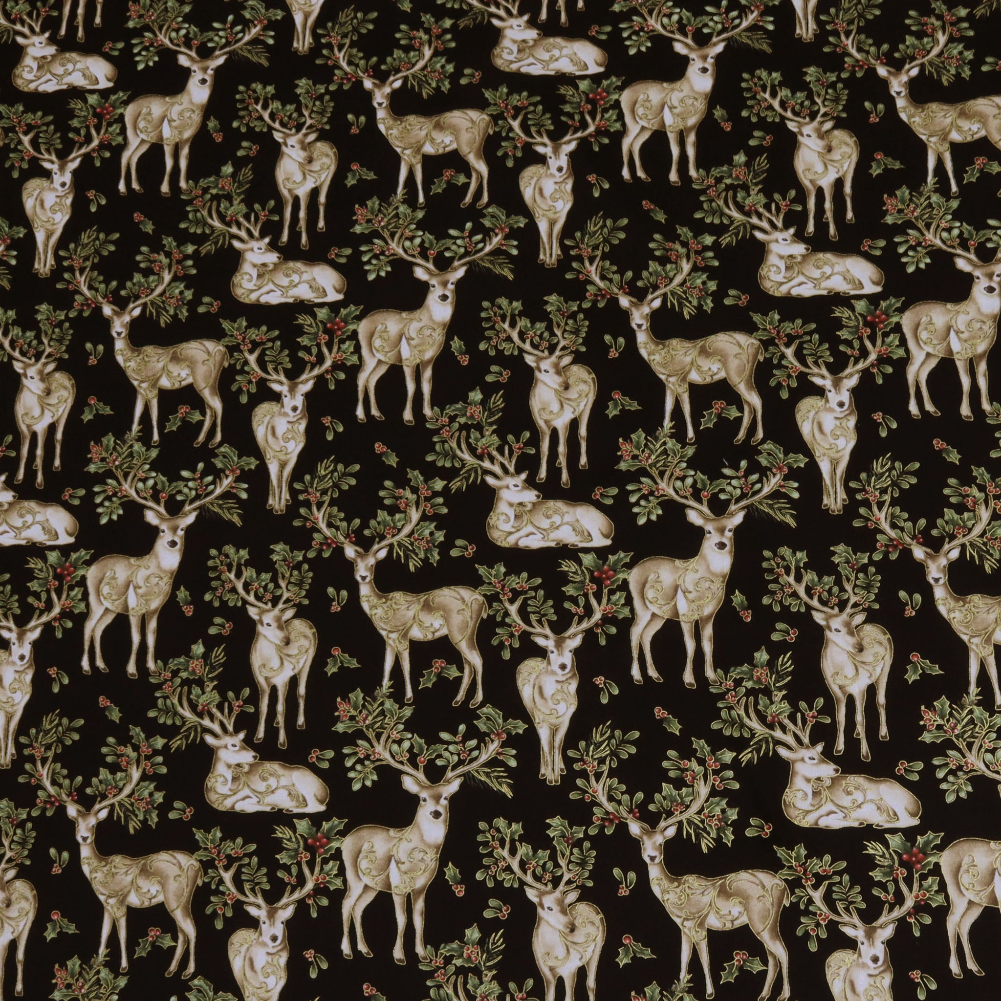 Winter In The Pines Fabric Collection - Graceful Deer Black/Multi