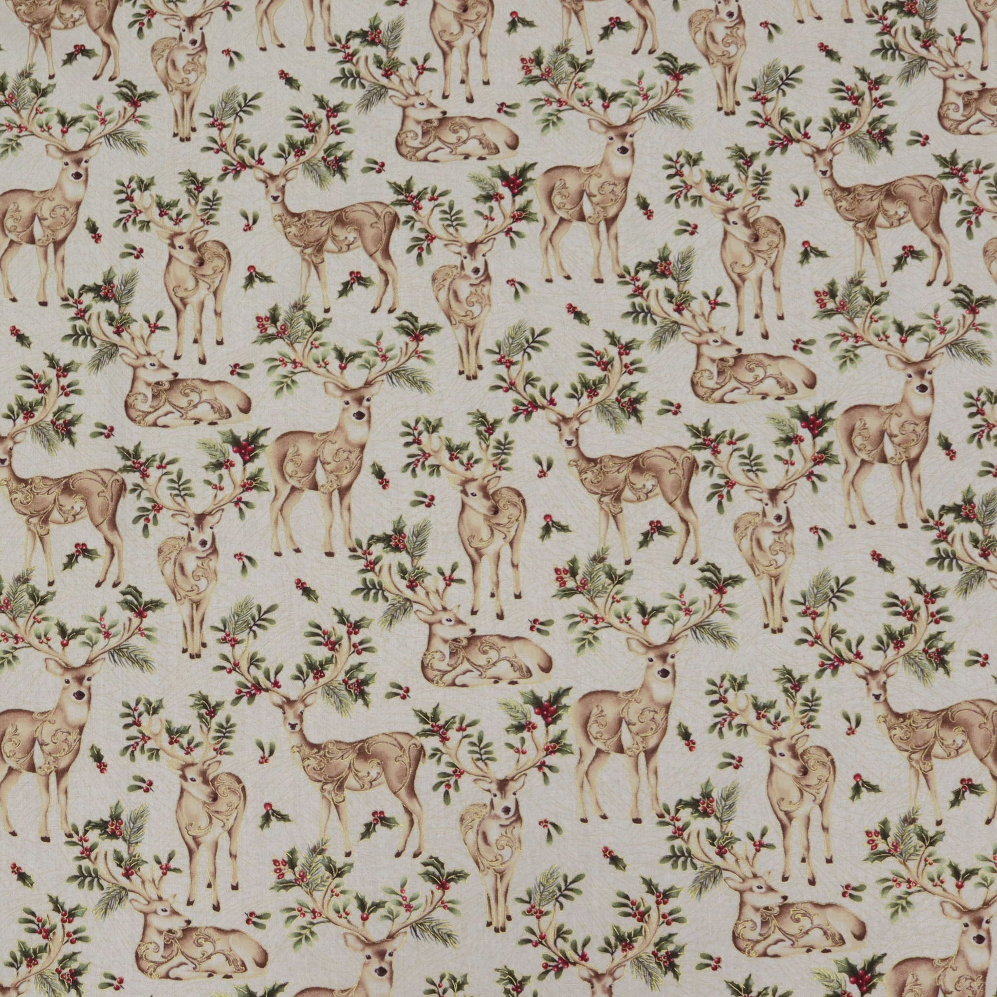Winter In The Pines Fabric Collection - Graceful Deer Cream/Multi