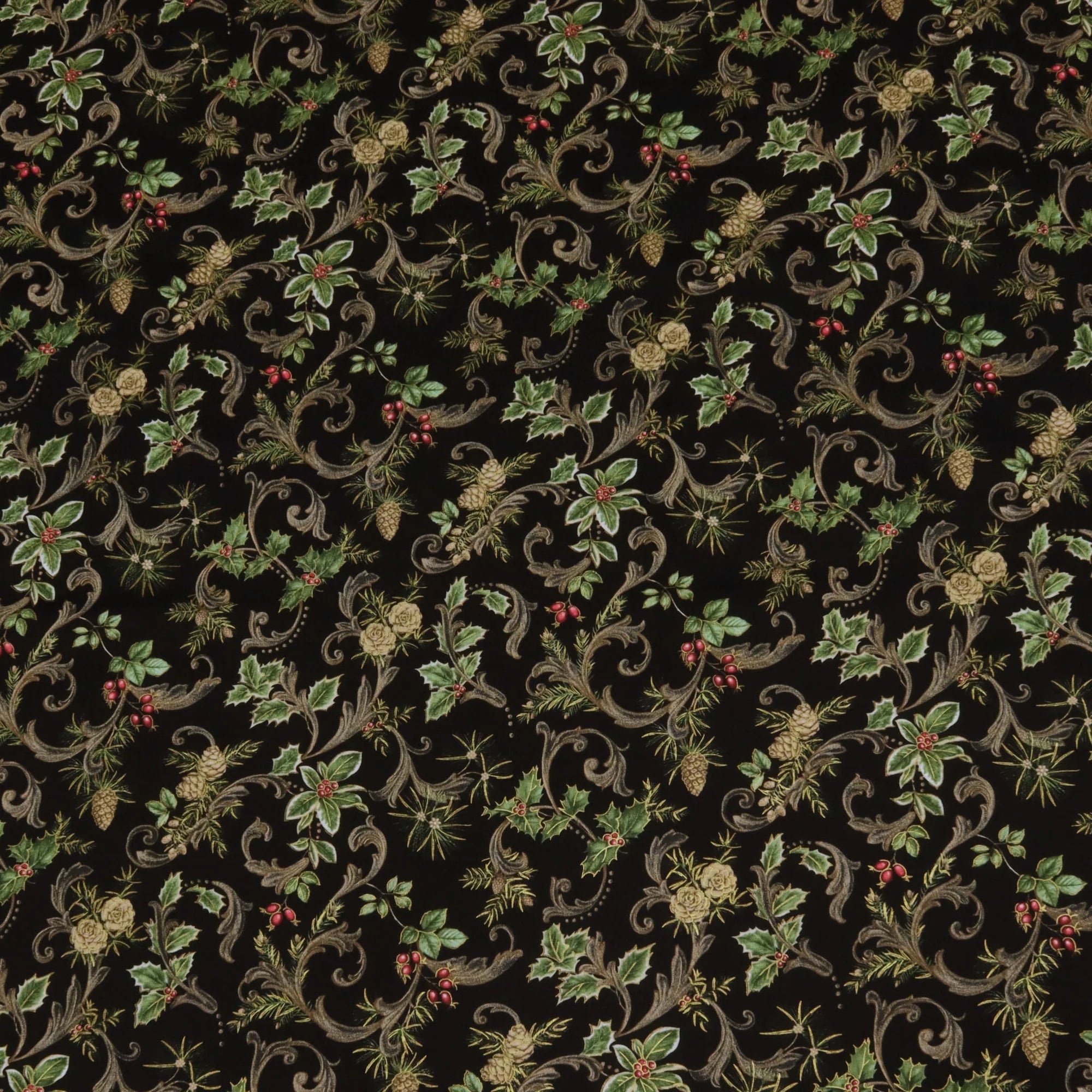 Winter In The Pines Fabric Collection - Magic Scroll Pine Black