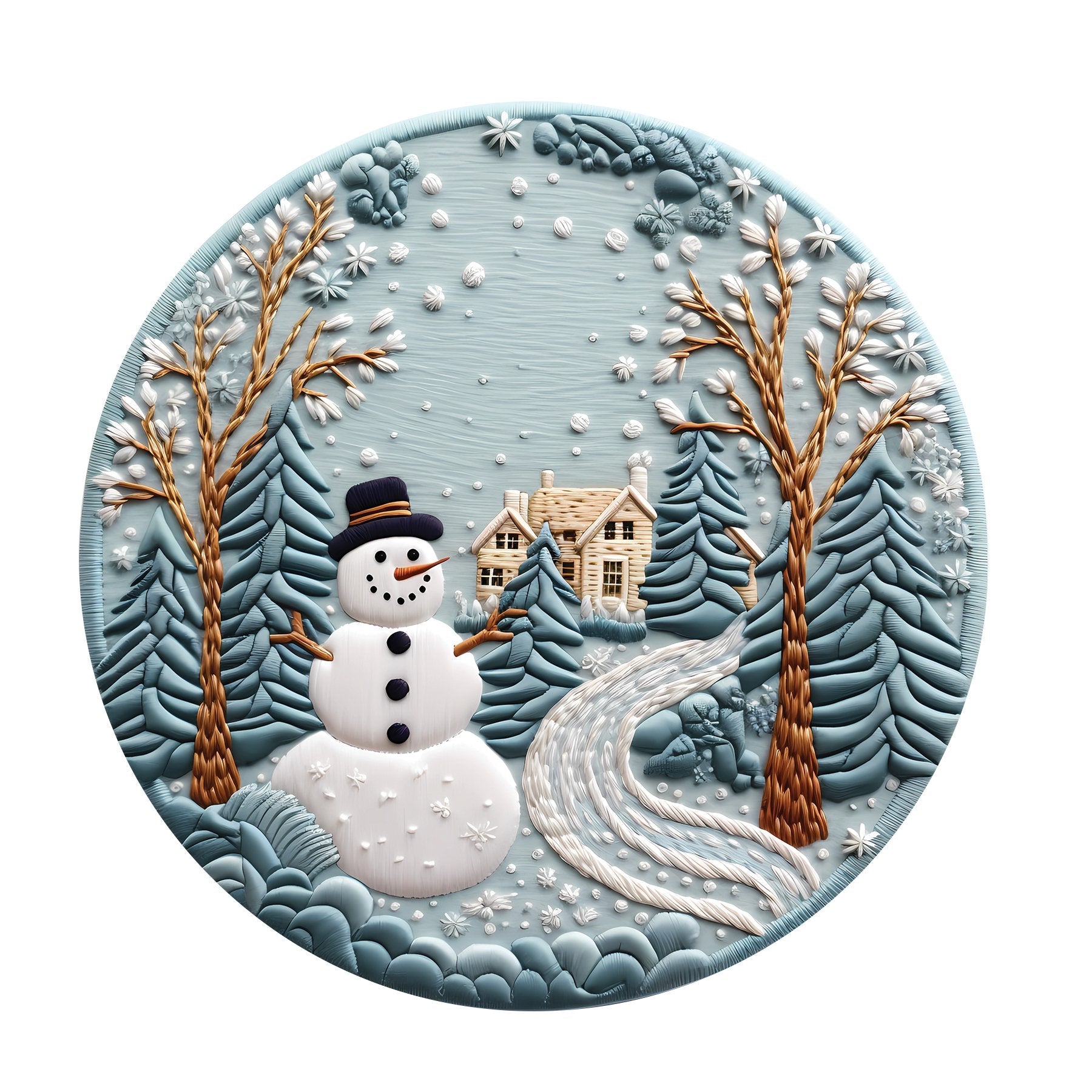 Christmas Ornaments Snowman #6 Fabric Panel