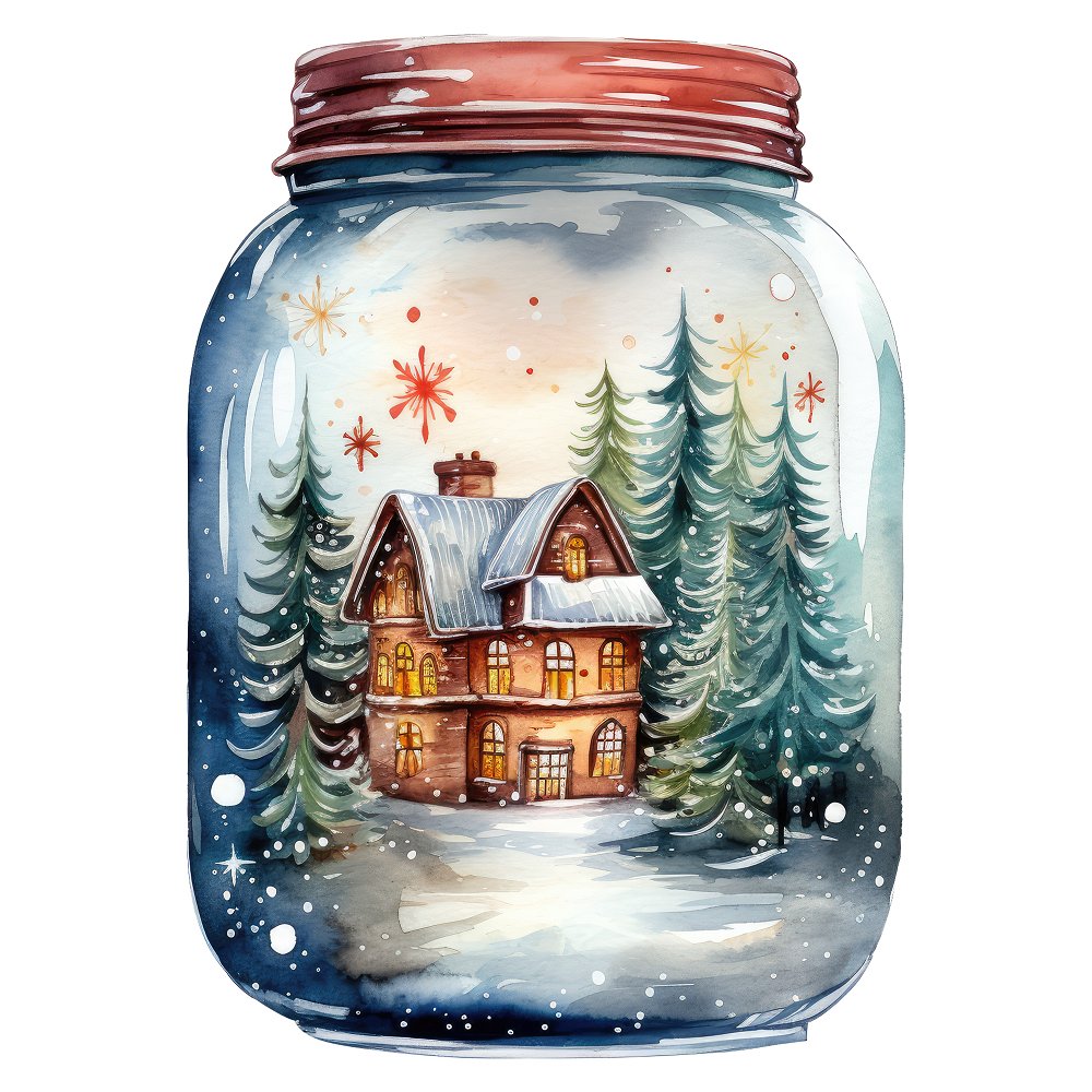 Christmas Three Story House in a Jar Fabric Panel