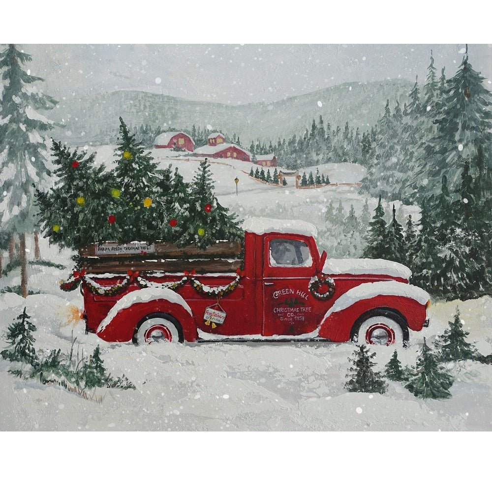 Christmas Truck Delivering Trees Fabric Panel