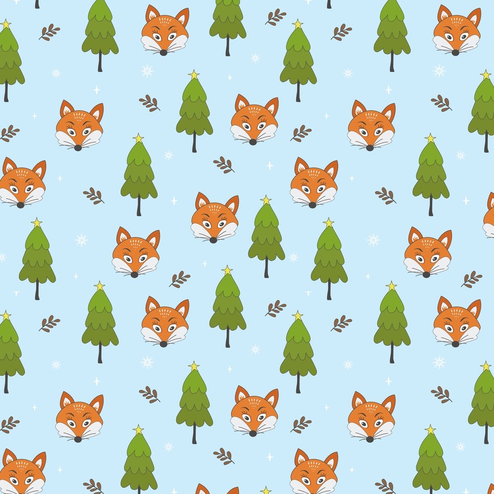 Christmas With Foxes Fabric - Blue