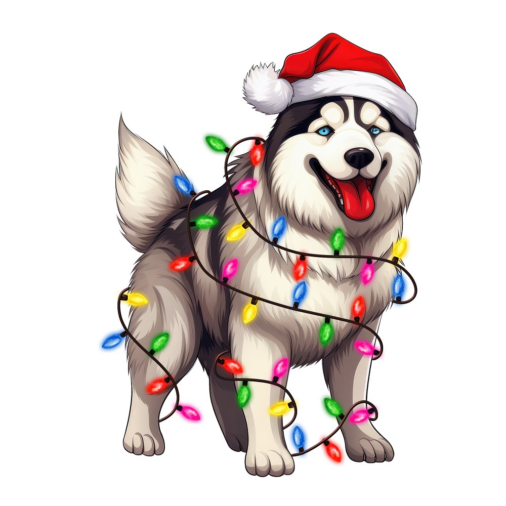 Christmas Lights & Siberian Husky Fabric Panel