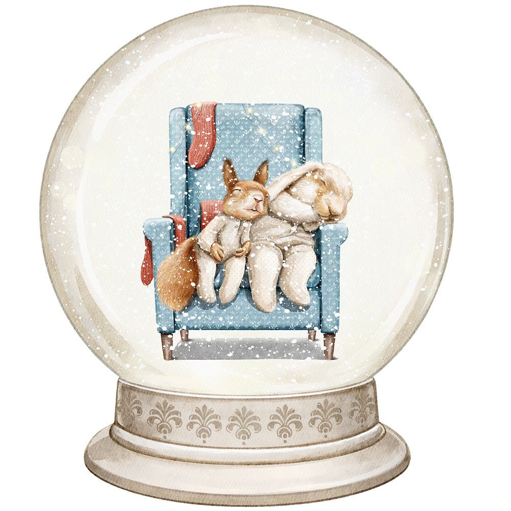 Christmas Little Critters Sleeping Animals Snow Globe Fabric Panel