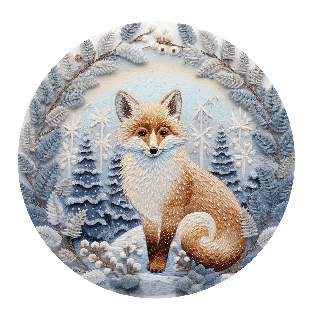 Christmas Ornaments Fox #6 Fabric Panel