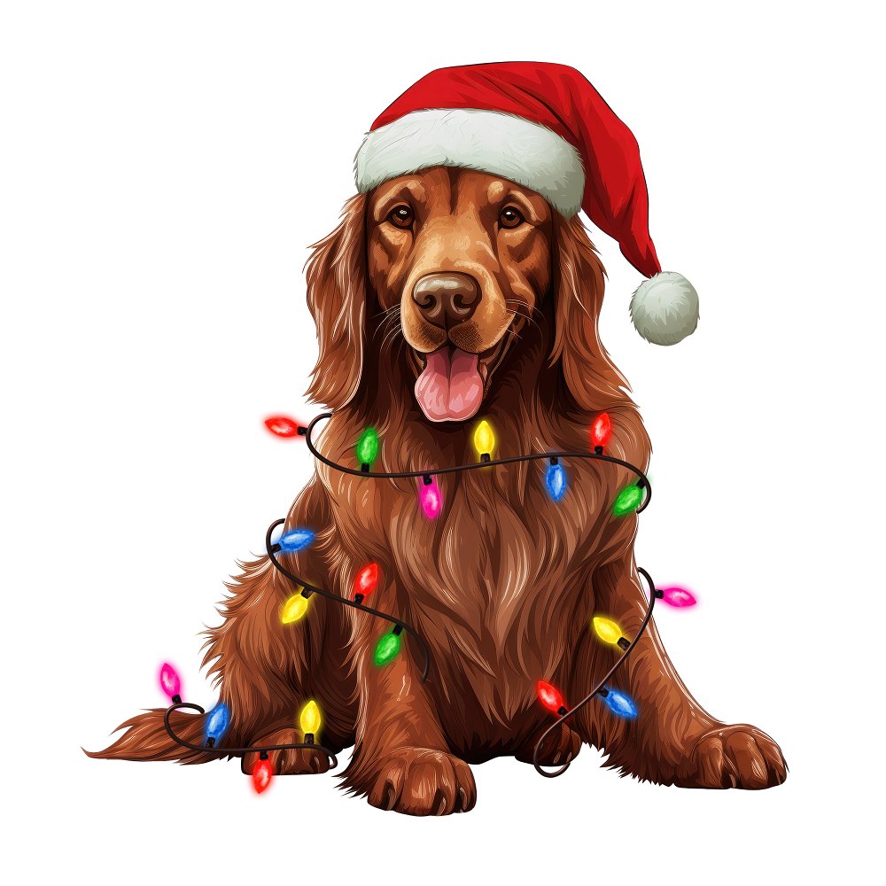 Christmas Lights & Irish Setter Fabric Panel