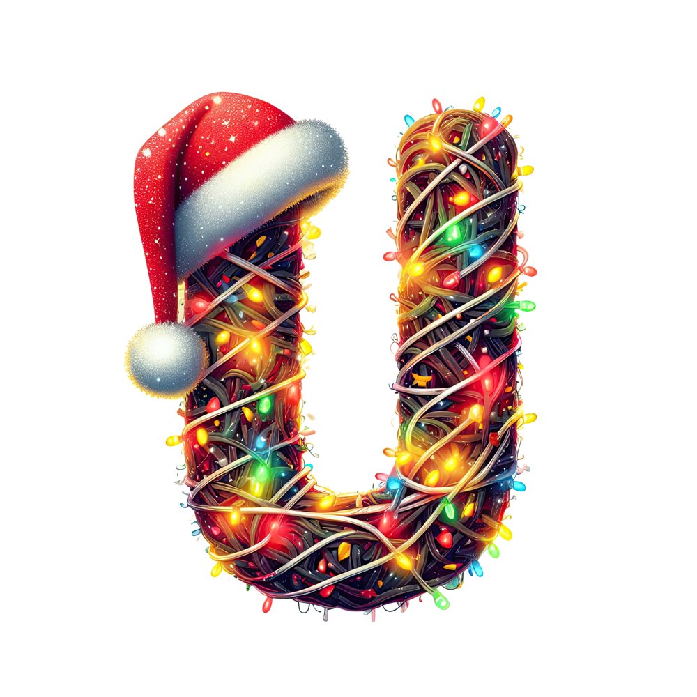 Christmas Lights Wrapped Letter ''U'' Fabric Panel