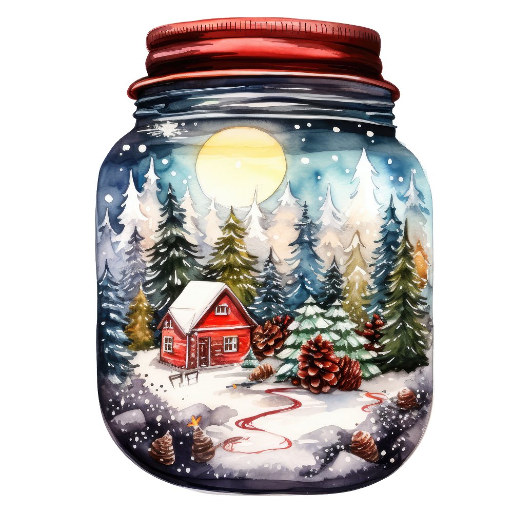 Christmas House in a Jar Fabric Panel