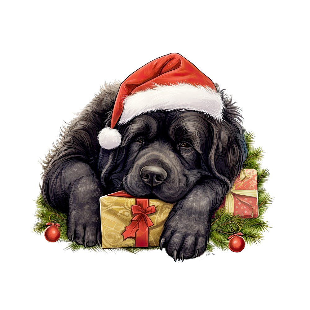 Christmas Lazy Newfoundland Fabric Panel