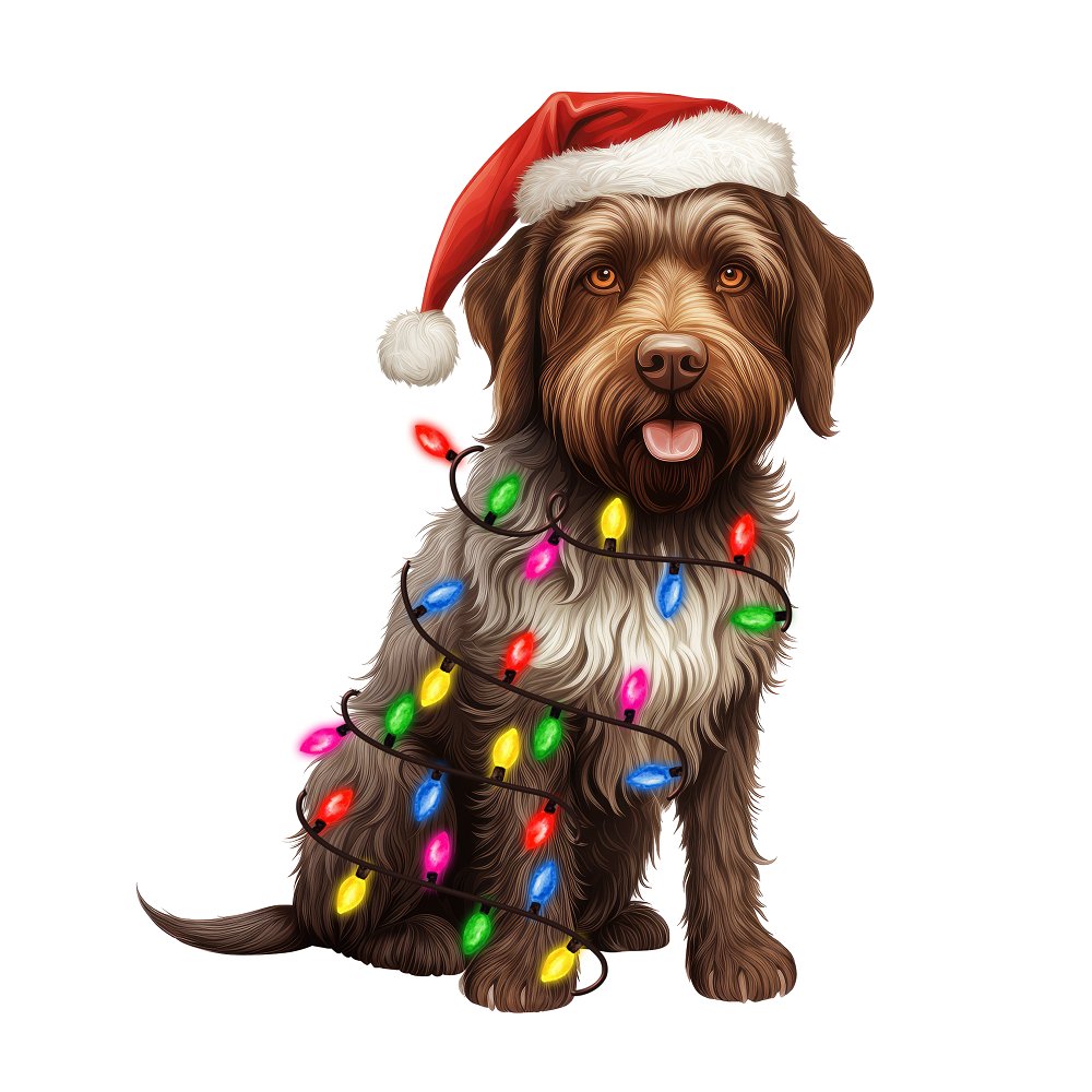 Christmas Lights & Wirehaired Pointing Griffon Fabric Panel