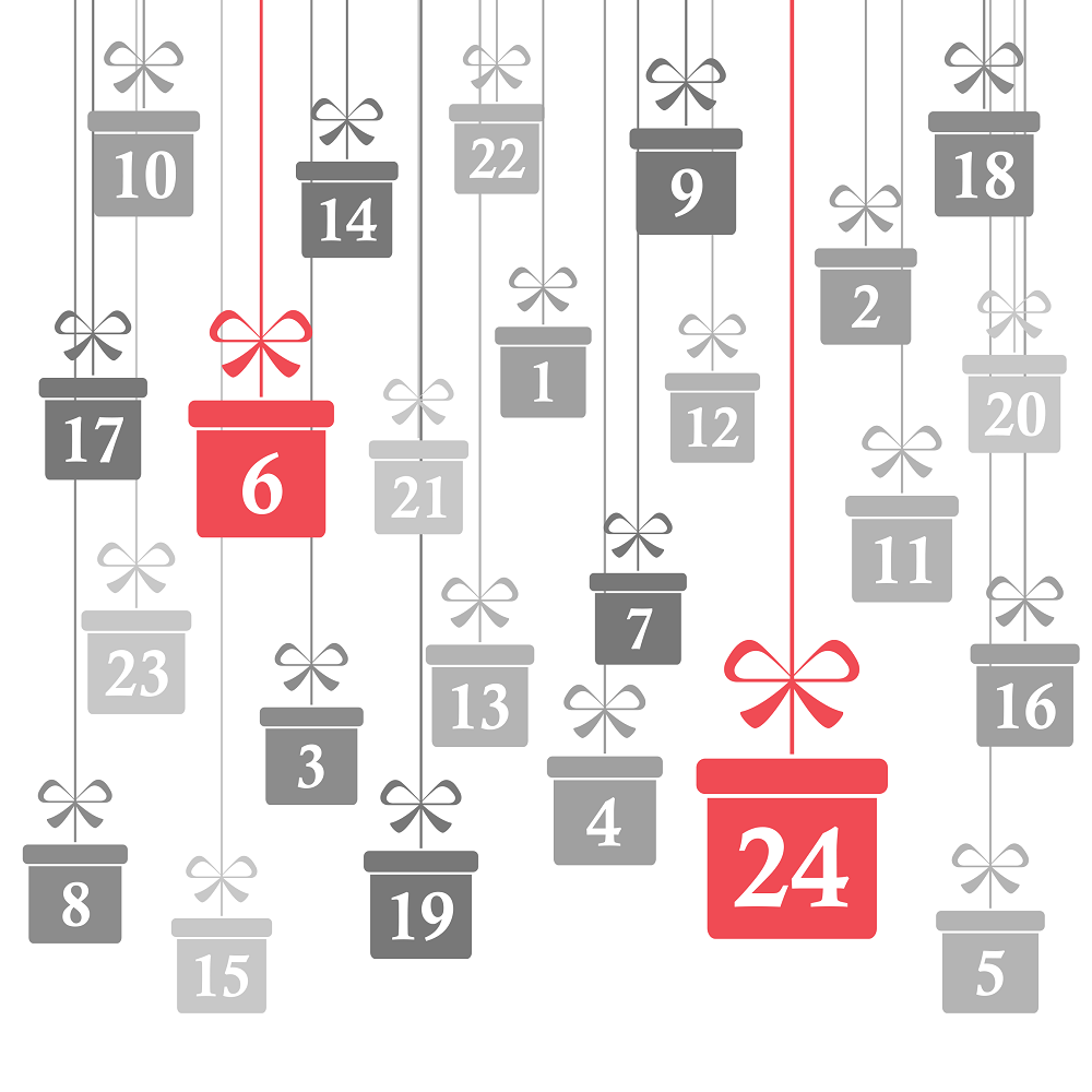 Christmas Gifts Advent Calendar Fabric Panel - Gray